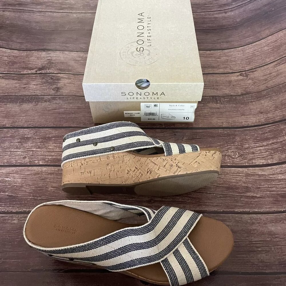 Women’s Sonoma Joie Stripe Wedge Sandals Heels 10 SNJOIESTRIPE